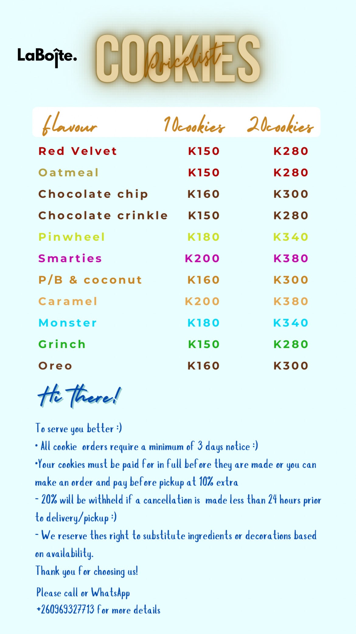 Cookies menu