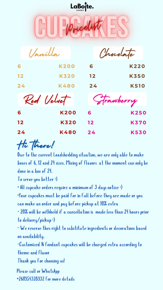Cupcakes menu