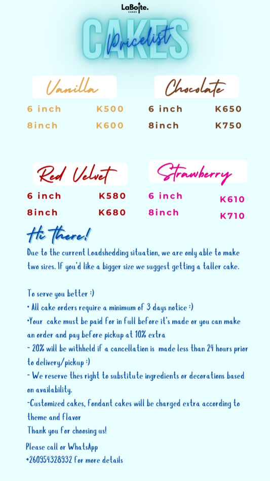 Cakes Menu